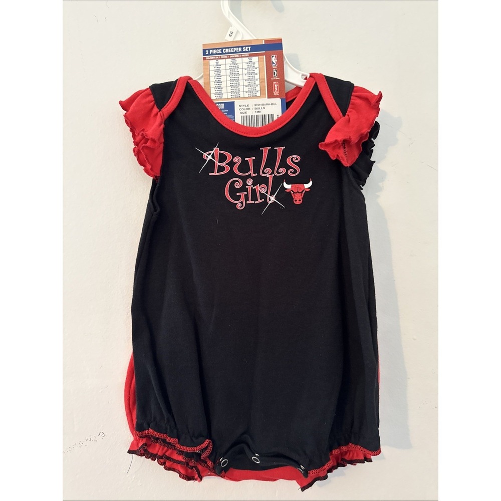 NBA Chicago Bulls Baby‎ Girl 2 Piece Creeper Set 12M NWT Ruffle Bodysuits